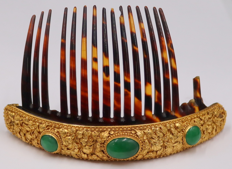 Appraisal: Chinese Polished Jade and High Karat Gold Hair Ornament Chinese