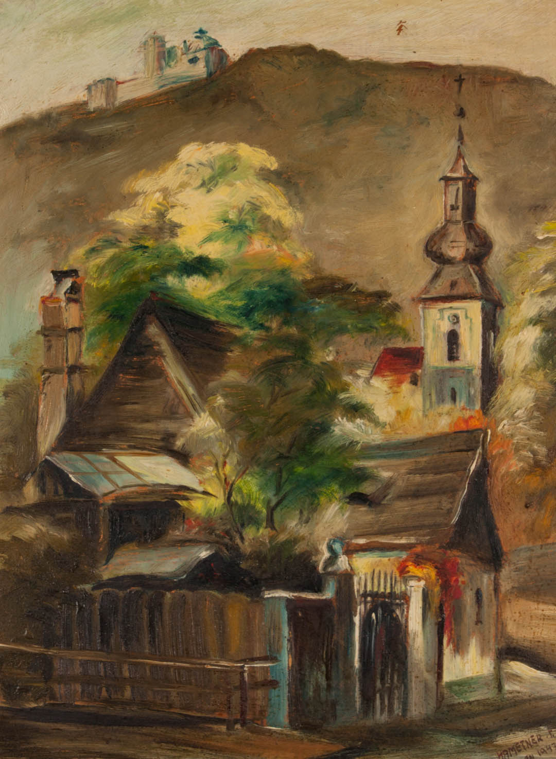 Appraisal: Franz Hametner German Village oil on board Austrian - Signed