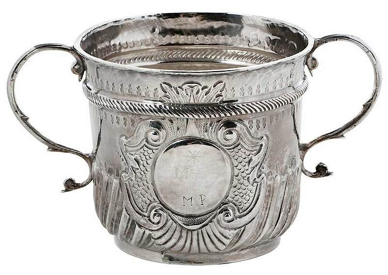 Appraisal: Queen Anne English Silver Porringer London two cat handles gadroon