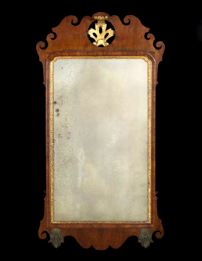 Appraisal: Attractive George I-Style Brass-Mounted and Parcel-Gilt Walnut Looking Glass mid-