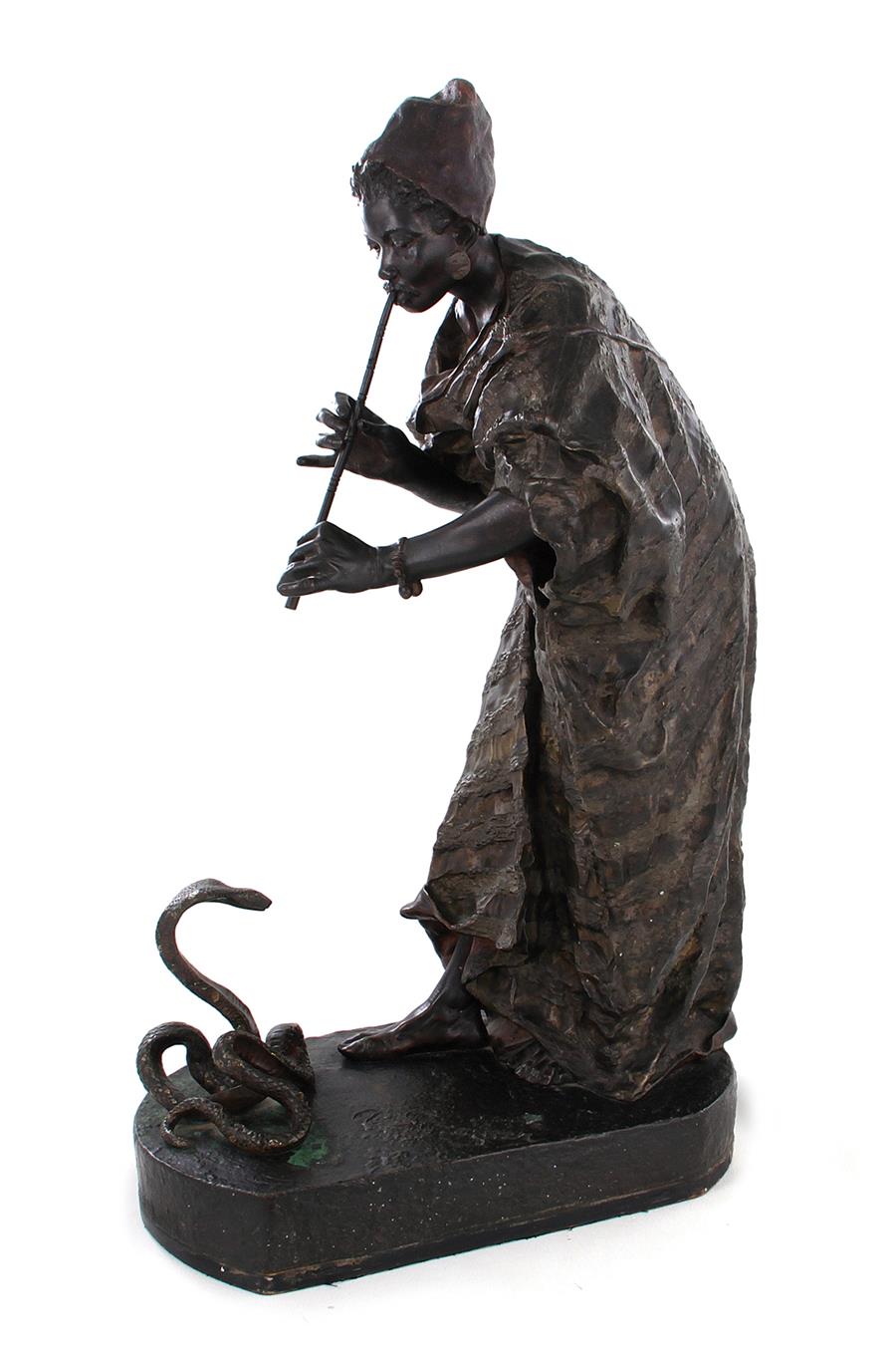 Appraisal: Arthur Strasser Austrian - SNAKE CHARMER cold-painted bronze with dark