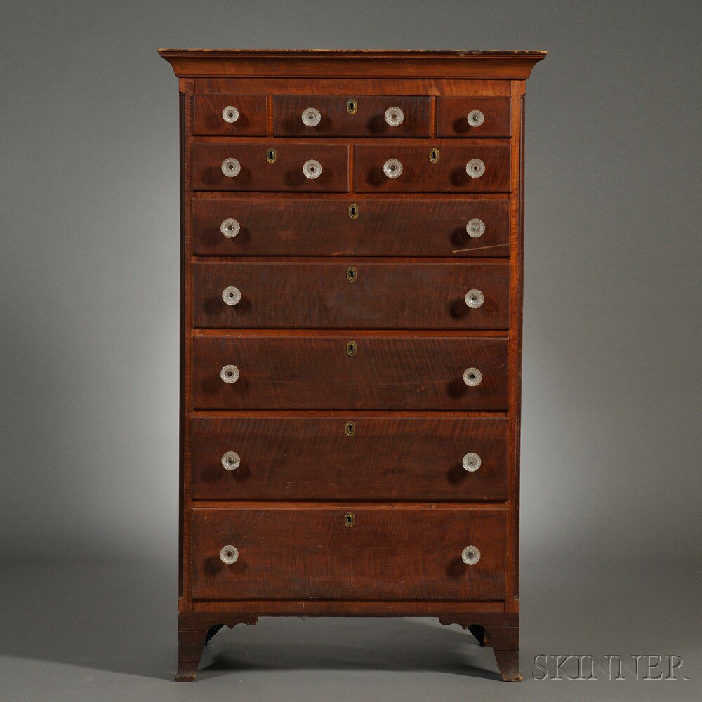 Appraisal: Federal Tiger Maple Tall Chest probably Pennsylvania early th century