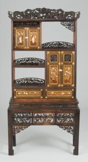 Appraisal: th c Inlaid Meiji Cabinet Japanese Meiji inlaid hardwood floor