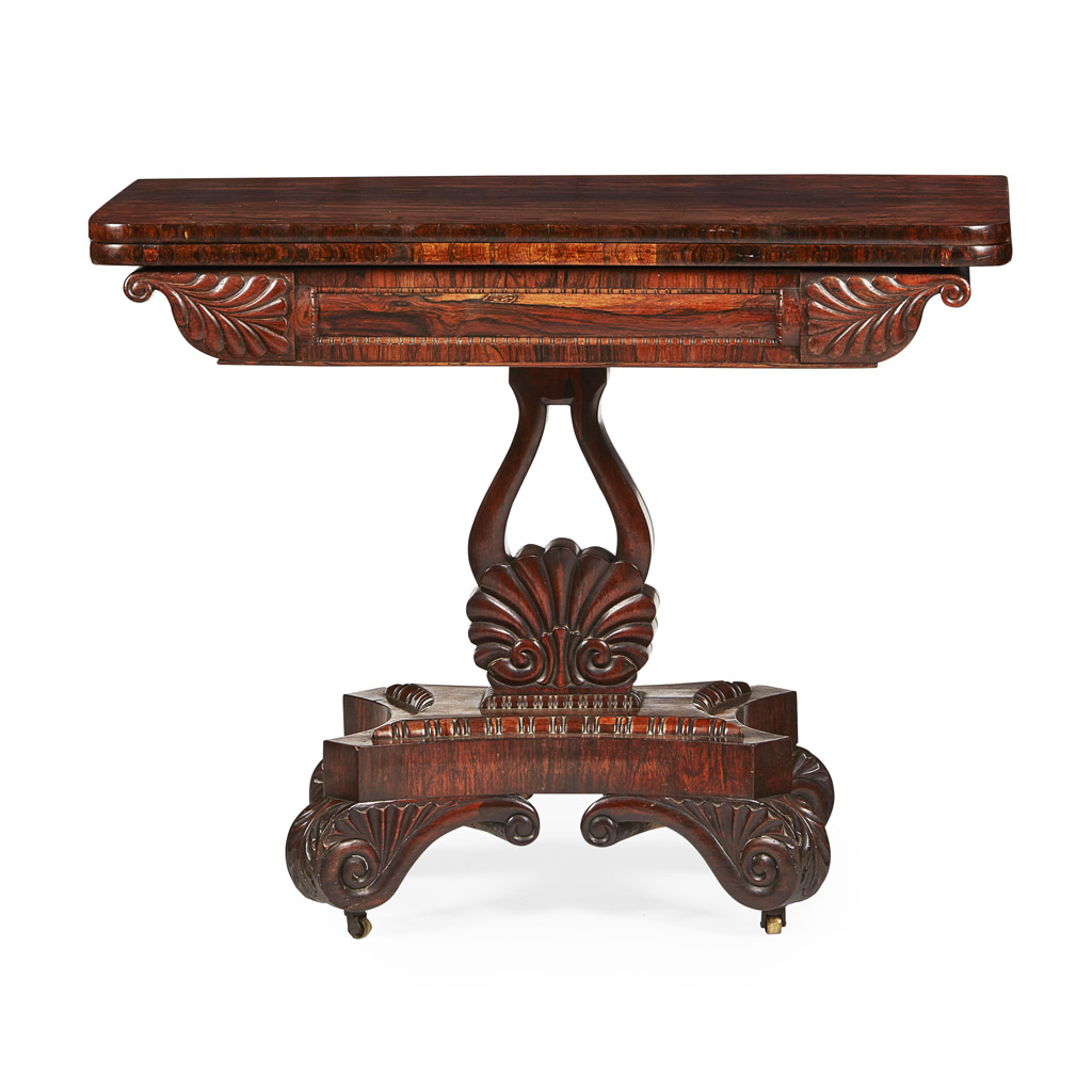 Appraisal: AMERICAN EMPIRE PERIOD ROSEWOOD FOLDOVER TEA TABLE EARLY TH CENTURY