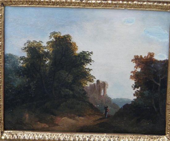 Appraisal: th century continental school landscape with ruin oil on board