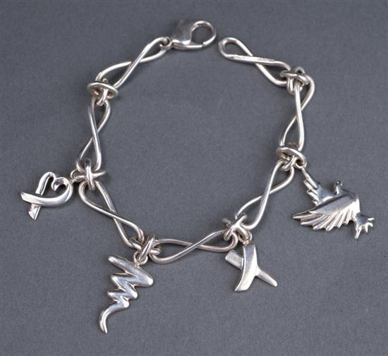 Appraisal: Tiffany Co Paloma Picasso signed Sterling charm bracelet Having Picasso