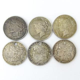 Appraisal: Lot of Six - U S Silver Dollars Includes Morgans