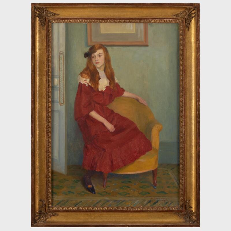 Appraisal: Paul Renaudot - Portrait of a Girl in Red Oil