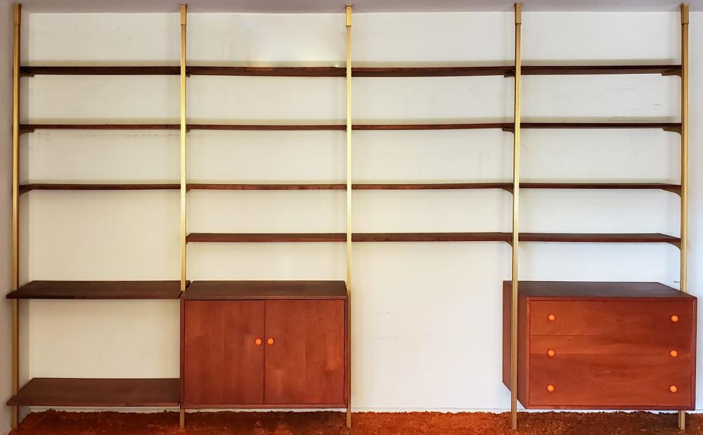 Appraisal: Mid-Century Modern Teak and Brass Wall Unit H in cm