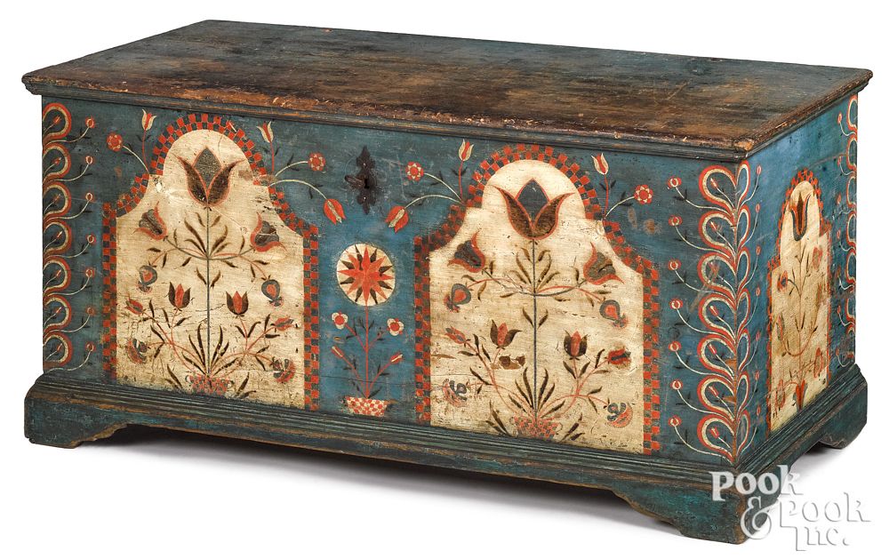 Appraisal: Berks County Pennsylvania painted dower chest Berks County Pennsylvania painted