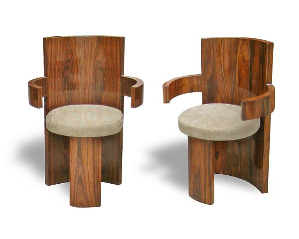 Appraisal: A pair of Continental Art Deco rosewood armchairs s Each