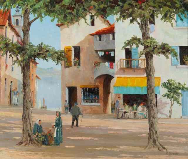 Appraisal: G HERIOT TH CENTURY Town scene on Italian Riviera signed