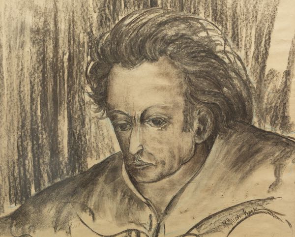 Appraisal: HARVEY GREGORY PRUSHECK AMERICAN - x Self-portrait Chalk sketch on