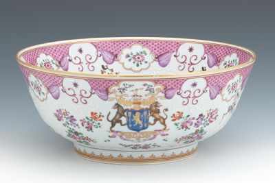 Appraisal: An Armorial Punch Bowl Porcelain footed bowl hand decorated in