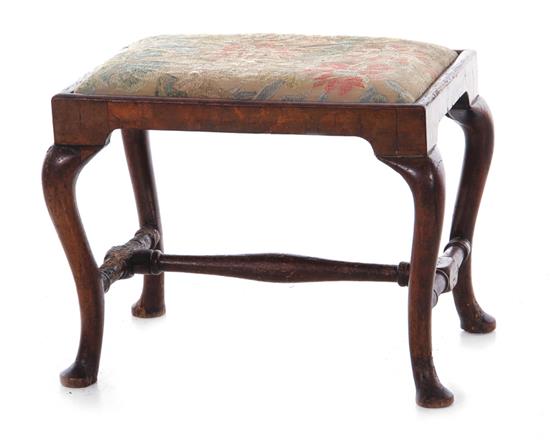 Appraisal: Queen Anne mahogany footstool th century tapestry drop-in seat cabriole