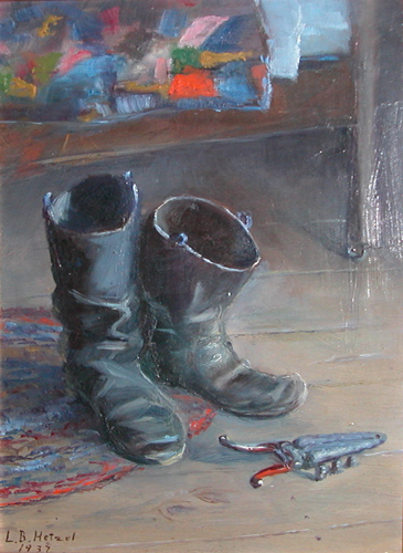 Appraisal: Jim's Boots Hetzel Lila B American - oil on academy