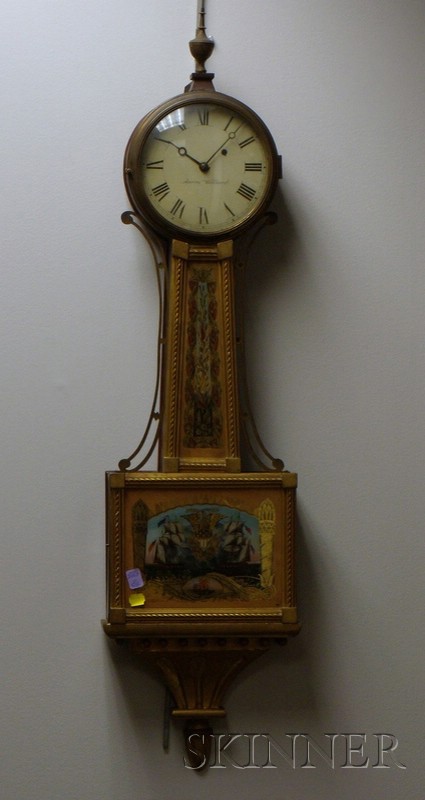 Appraisal: Mahogany Patent Timepiece or Banjo Clock signed Aaron Willard with