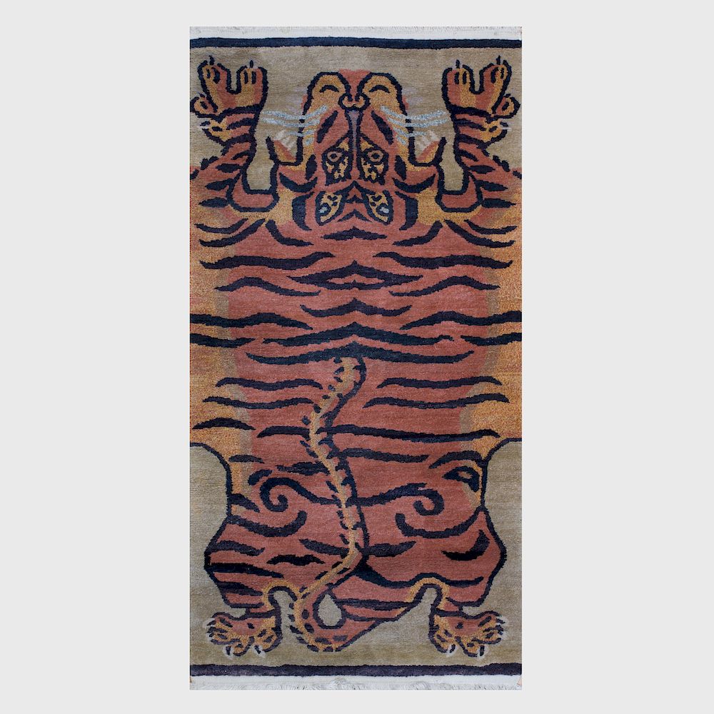 Appraisal: Tibetan Tiger Carpet x in Condition Wear consistent with use