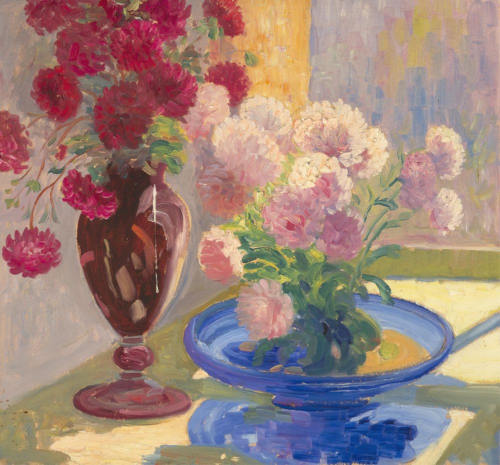 Appraisal: Albert Schmidt Still Life - Mums in Bowl recto Mesa