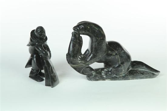 Appraisal: TWO INUIT CARVINGS Canada mid th century hardstone Black stone