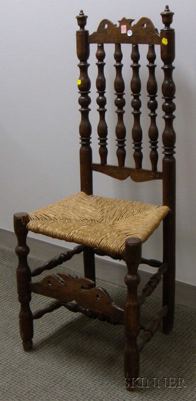 Appraisal: Elmwood Bannister-back Side Chair with Woven Rush Seat