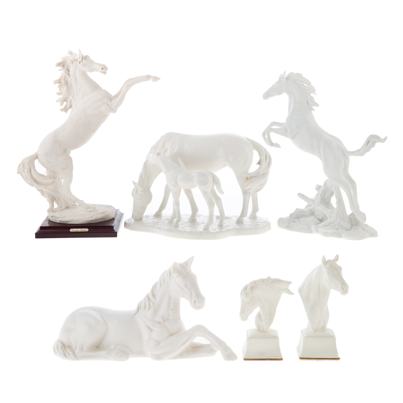 Appraisal: SIX ASSORTED CERAMIC RESIN WHITE HORSES th century includes Goebel