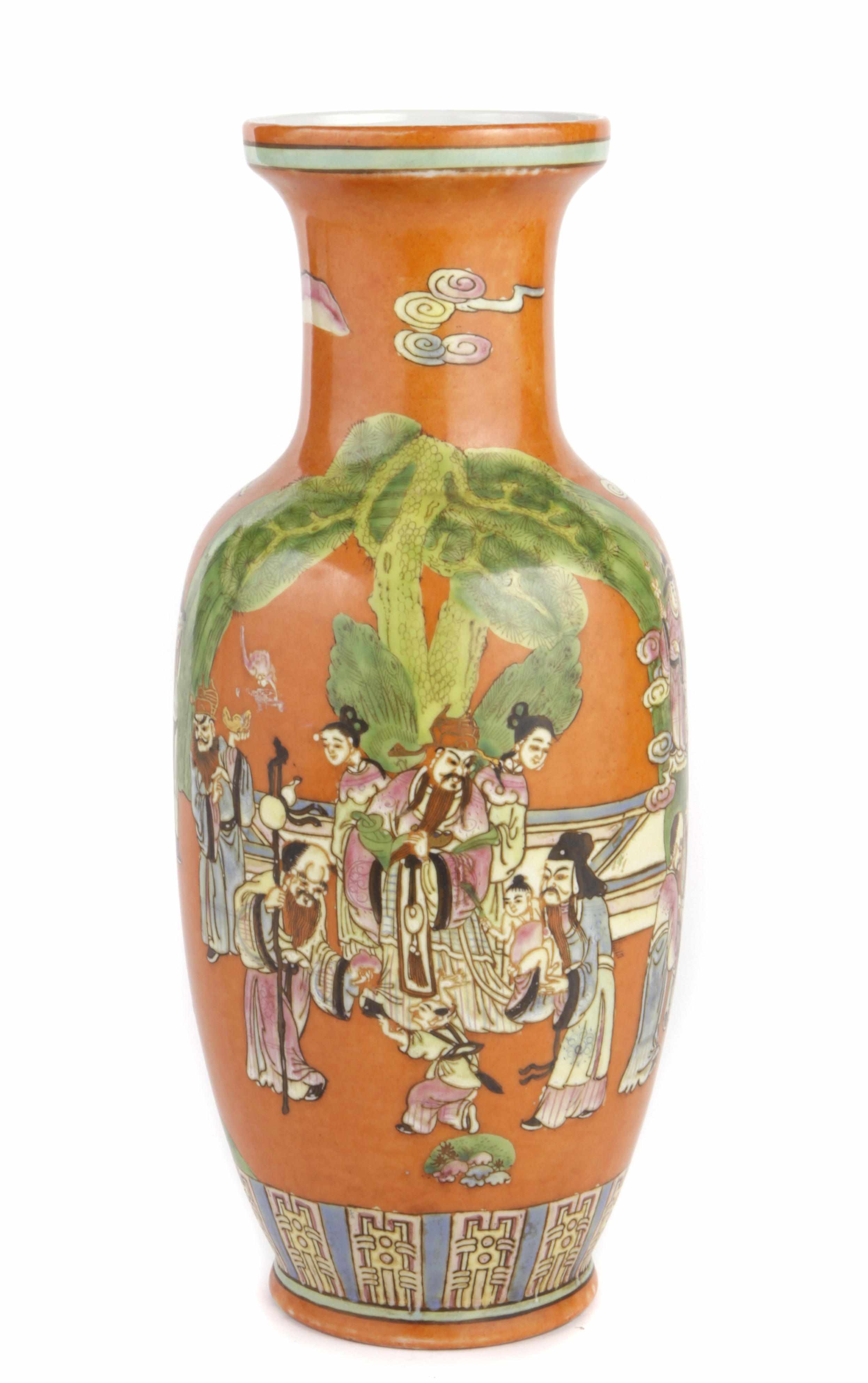 Appraisal: A Chinese famille rose orange ground porcelain vase with Immortals