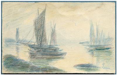 Appraisal: Maximilien Luce drawing French - boats in a harbor signed