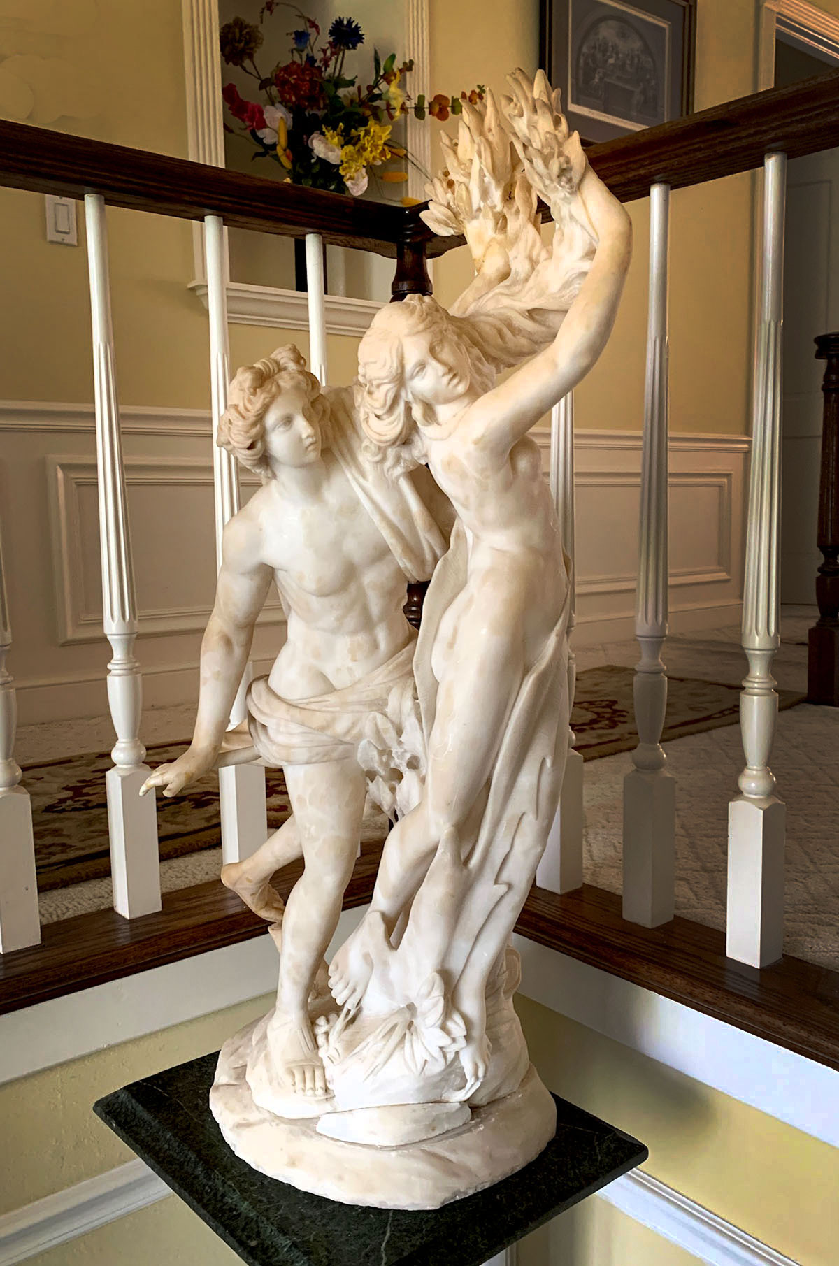 Appraisal: EXCEPTIONAL CARVED ALABASTER SCULPTURE DEPICTING APOLLO AND DAPHNE WITH PEDESTAL