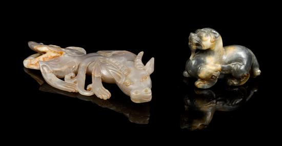 Appraisal: Sale Lot Two Jade Carvings of Mythical Beasts the first