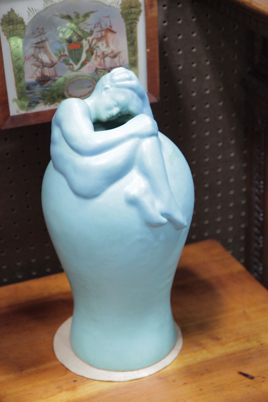 Appraisal: VAN BRIGGLE VASE Blue mat glaze vase having a man