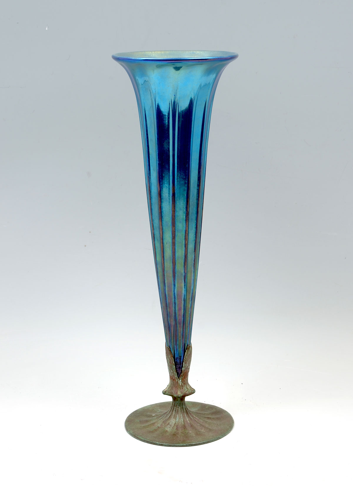 Appraisal: ART GLASS VASE Iridescent blue art glass vase having a