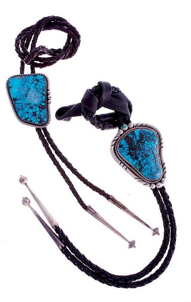 Appraisal: NAVAJO BOLOS Two Vintage Navajo bolo ties turquoise and silver