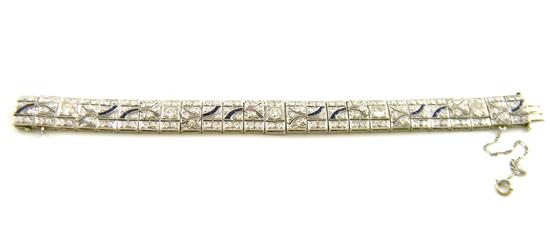 Appraisal: Diamond and synthetic sapphire Art Deco bracelet tested platinum handmade