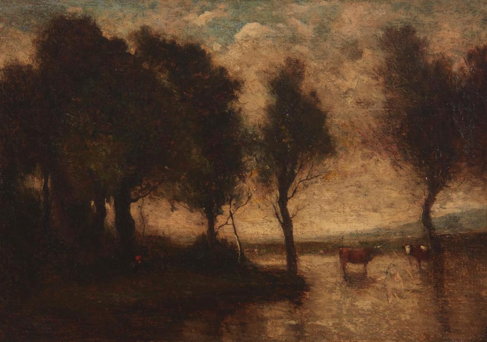 Appraisal: After Jean-Baptiste-Camille Corot - French Landscape with cows Oil on