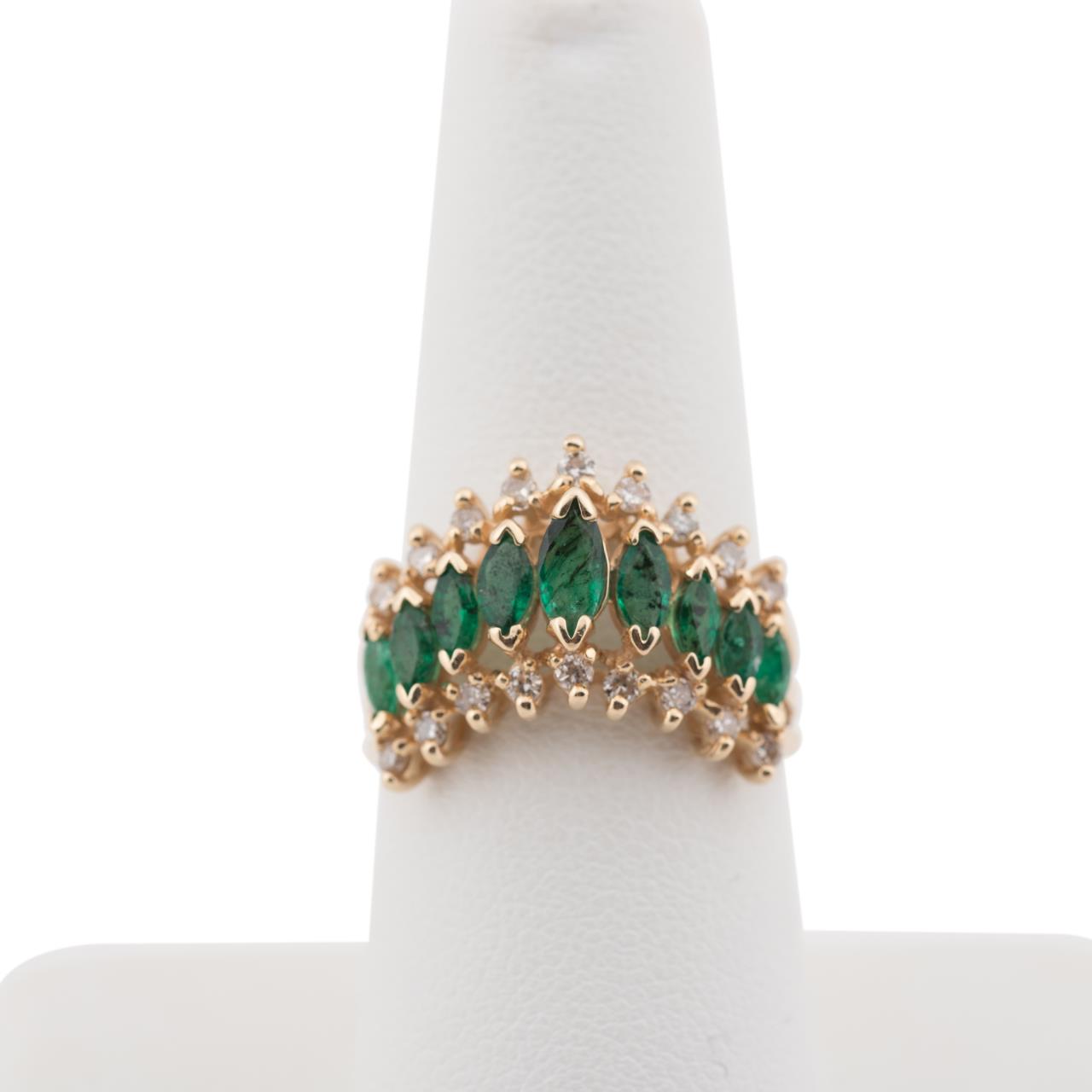 Appraisal: K YELLOW GOLD EMERALD DIAMOND CROWN RING k yellow gold