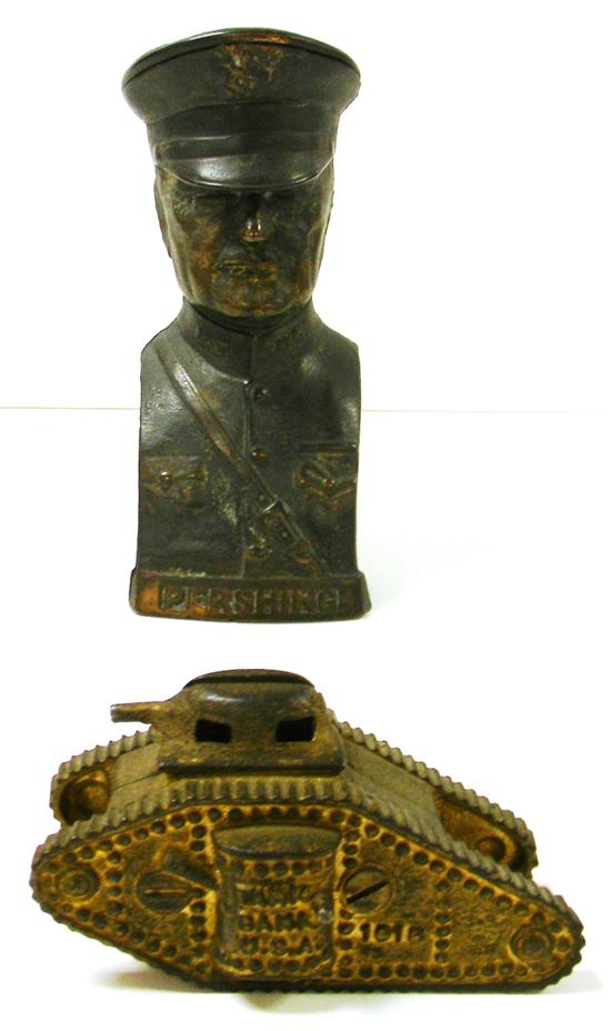 Appraisal: Two cast iron still banks bust of John Joseph ''Black