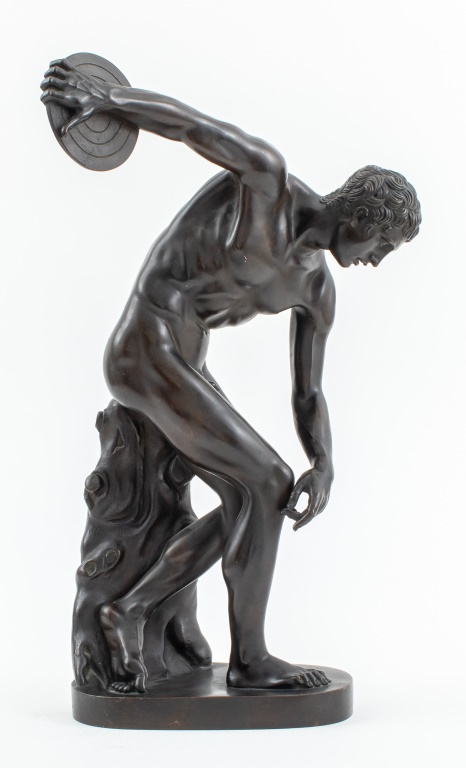 Appraisal: GRAND TOUR DISCOBOLUS BRONZE SCULPTURE Grand Tour patinated bronze statue