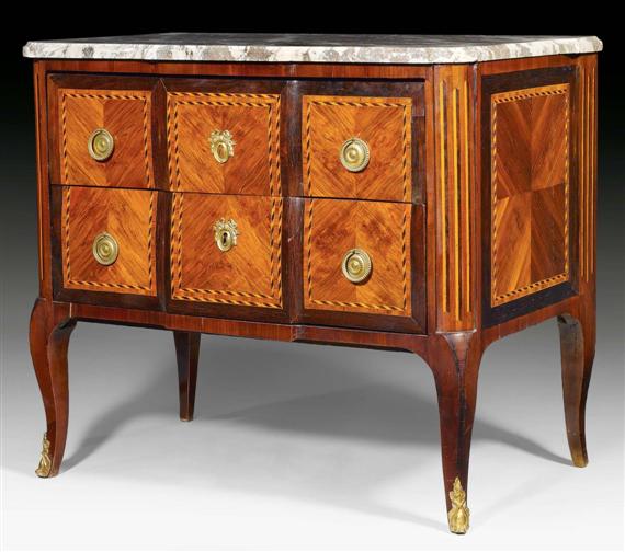 Appraisal: COMMODE Transition Paris circa Tulipwood and rosewood in veneer finely