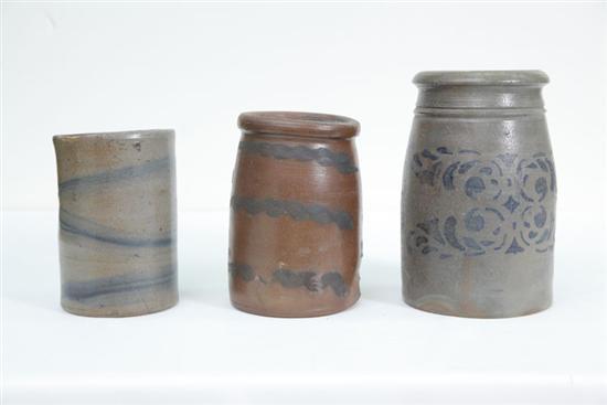 Appraisal: THREE COBALT-DECORATED STONEWARE JARS Includes a wax sealer attributed to