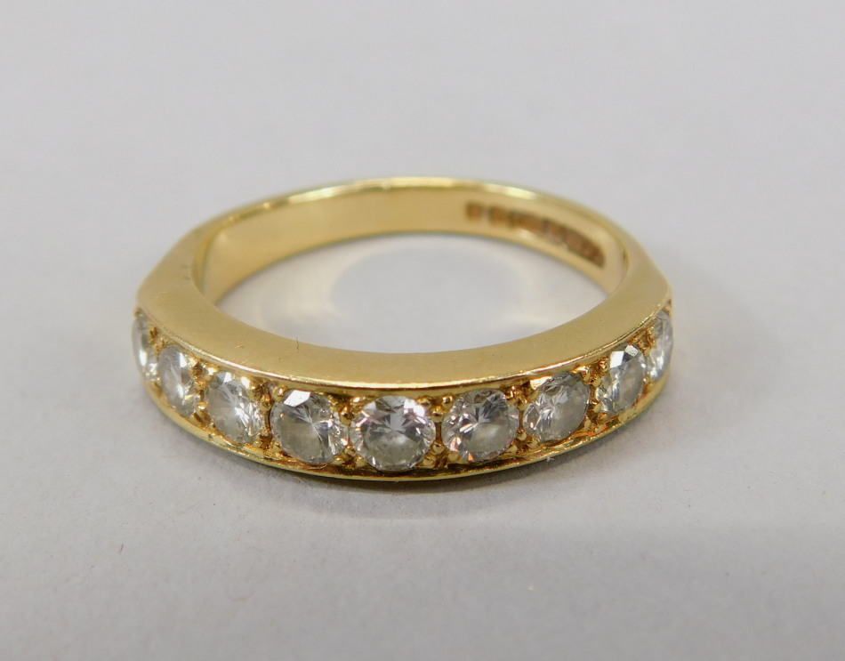 Appraisal: An ct gold half hoop eternity ring set with nine