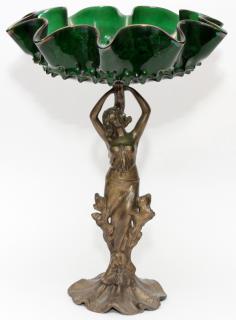 Appraisal: ART NOUVEAU METAL AND GLASS FIGURAL CENTERPIECE ART NOUVEAU METAL