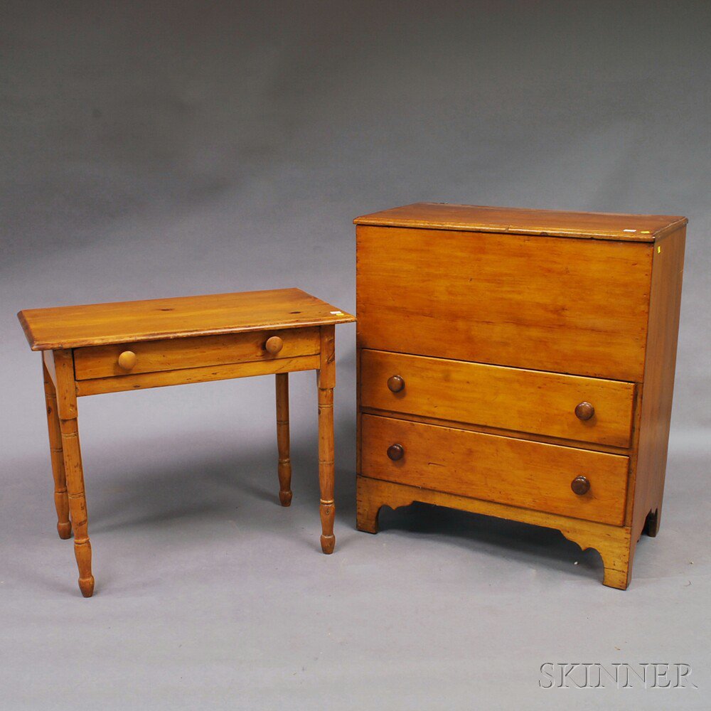 Appraisal: Pine Two-drawer Blanket Chest and Single-drawer Worktable America th century