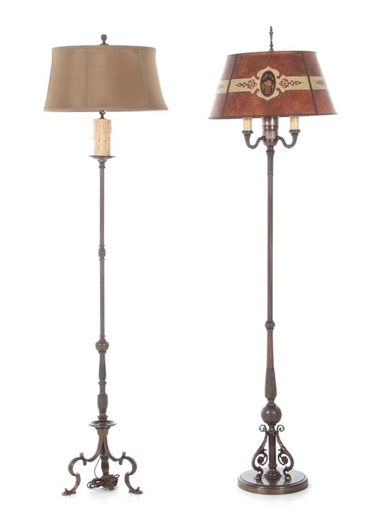 Appraisal: Two bronze base floor lamps early th century one with