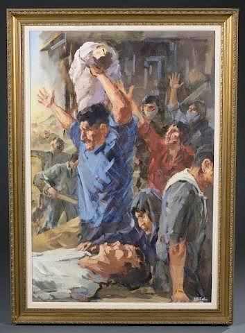 Appraisal: Wahib Bteddini Lebanese Civil War scene O c Bteddini Wahib