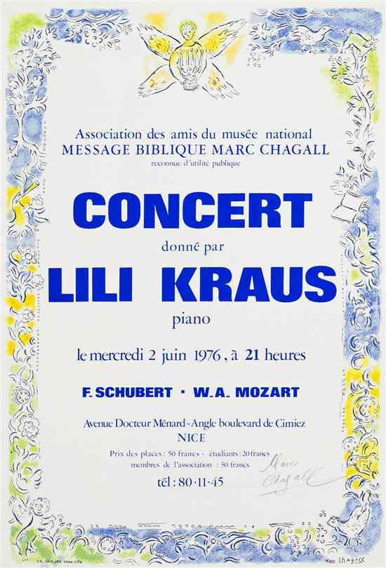 Appraisal: Marc Chagall French Russian - Concert Lili Kraus poster signed