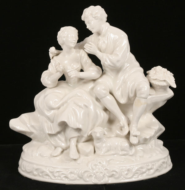 Appraisal: German porcelain blanc de chine figural group seated lovers with