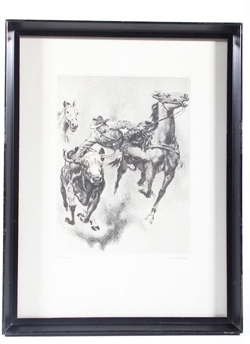 Appraisal: Bulldogging by Reinhold H Palenske This is an original etching