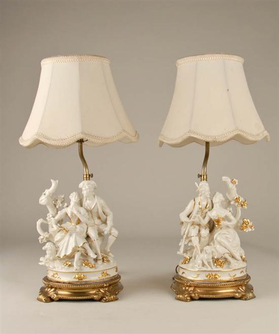 Appraisal: A Pair of Porcelain Figural Groupings blanc de chine trimmed