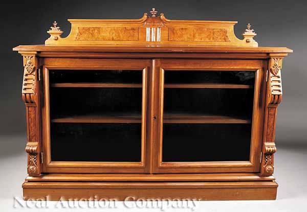 Appraisal: An American Renaissance Carved Walnut and Burled Collector's Cabinet c